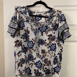 Maurices Blue and Brown Floral Blouse